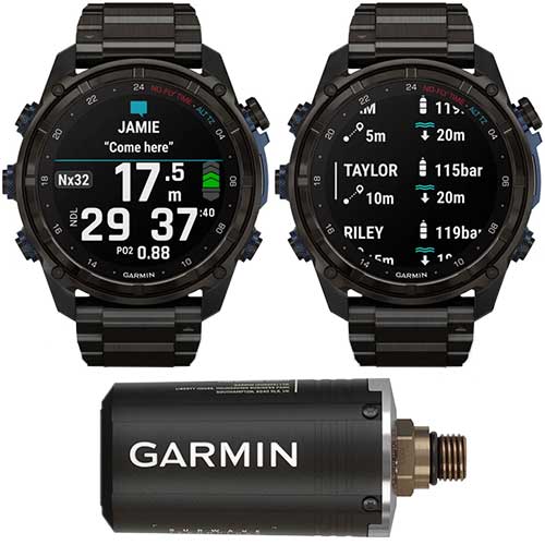Technologie subwave du pack complet Garmin montre de plongée connectée GPS Descent Mk3i 51mm et sonde de pression Descent T2 Garmin titane carbon gray